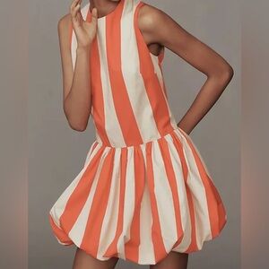 Anthropologie Maeve Orange and Cream Striped Mini Dress